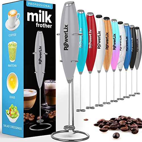 PowerLix Milchaufschäumer Stab, Milchschäumer Elektrisch - mit Edelstahlständer 15-20s, 19000 U/min, Batteriebetriebener Milk Frother für Kaffee, Latte, Cappuccino, Heiß & Kalte Schokolade, von POWERLIX