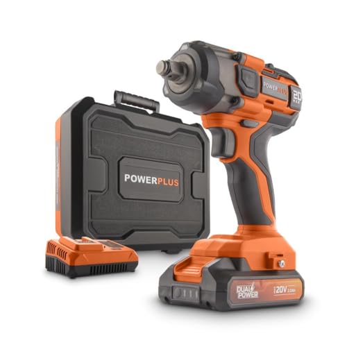 Varo y Kreator Powerplus Dual Power Akku-Schlagschrauber POWDP20160-1/2'' Akku-Schlagschrauber mit 20 V, 4350 U/min und 220 Nm, inkl. Akku und Ladegerät von POWERPLUS