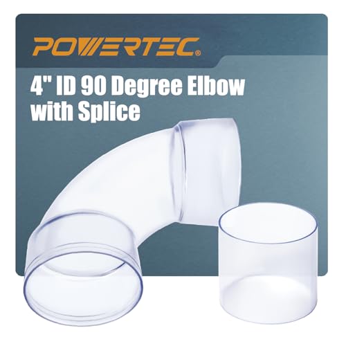 POWERTEC 70309V 10,2 cm ID 90 Grad Winkel für 10,2 cm OD Staubsammelrohre, Adapter und Armaturen mit Spleiß für 10,2 cm ID Staubsammelschlauchverbinder (transparent), 1 Set von POWERTEC