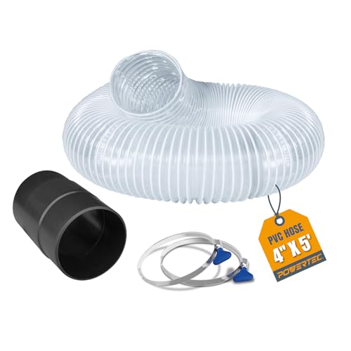 POWERTEC 70494 PVC-Staubsammelschlauch mit 2 Edelstahl-Schlüssel-Schlauchschellen und 10,2 cm Staubschlauchverbinder-Spleißadapter, für Tischsäge, Bandsäge, Hobel, Fugenschneider, Holzbearbeitung und POWERTEC 70494 PVC-Staubsammelschlauch mit 2 Edelstahl-Schlüssel-Schlauchschellen und 10,2 cm Staubschlauchverbinder-Spleißadapter, für Tischsäge, Bandsäge, Hobel, Fugenschneider, Holzbearbeitung und von POWERTEC