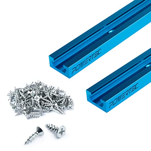 POWERTEC 71859 61 cm x 2 Universal-T-Schiene mit 100 Stück Holzschrauben, Doppelschnitt-Profil-T-Schiene mit vorgebohrten Befestigungslöchern von POWERTEC