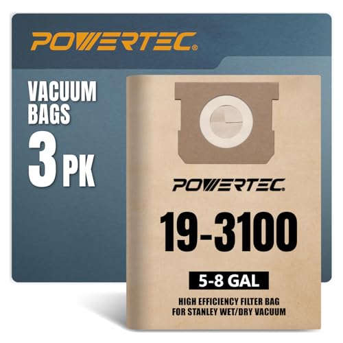 POWERTEC Shop Staubsaugerbeutel für Stanley SL18116P, SL18115P & Porter Cable Shop Staubsauger (75101), 3 Stück von POWERTEC