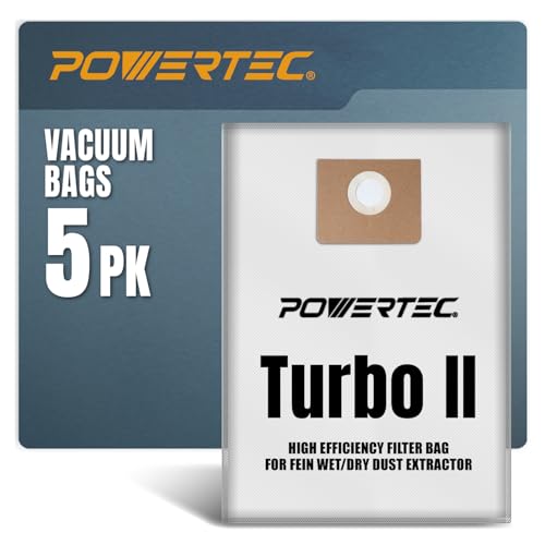 POWERTEC Vlies-Filterbeutel für Fein Turbo II Staubabsaugung, funktioniert für Turbo II & Dustex 35 l Nass-/Trocken-Staubabsaugung, Ersatz-Staubsaugerbeutel für Fein 31345062010 (75114) von POWERTEC