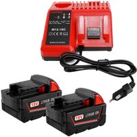 2X Ersatzakku für Milwaukee M18B5 18V 5,0Ah Batterie mit M12-18C Ladegerät, Lithium-Ionen Akkupack für Milwaukee 48-11-1860, 48-11-1850, 48-11-1852, von POWERWINGS