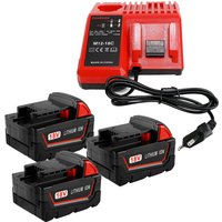 3 Stück M18B5 Akku mit M12-18C Ladegerät Ersatz für Milwaukee 18V 5.0Ah Lithium-Ion Ersatzakku Akkupack für Milwaukee 48-11-1890, 48-11-1860, von POWERWINGS