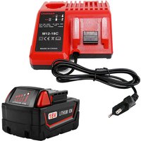 Für Milwaukee M18B5 18V 5.0Ah xc Lithium Ion Akku mit M12-18C Ladegerät (Ladegerät Ersatz für Milwaukee M18B5 12V18V Akku), für Milwaukee 48-11-1860, von POWERWINGS