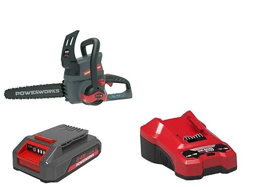 Powerworks Dual Voltage Akku-Kettensäge P24CS25, incl. Akku 2Ah 24V &Ladestation von POWERWORKS