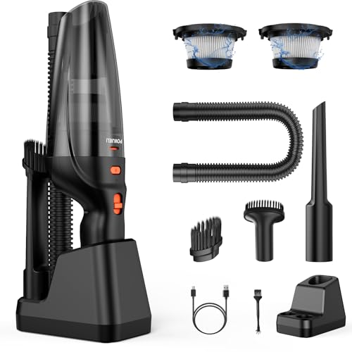 POWJIELI Handstaubsauger, Handstaubsauger Akku, 12000Pa Autostaubsauger mit Ladestation, 2 Waschbarer HEPA-Filter, Auto Kabellos Staubsauger für Haus, Büro, Auto, Tierhaare von POWJIELI