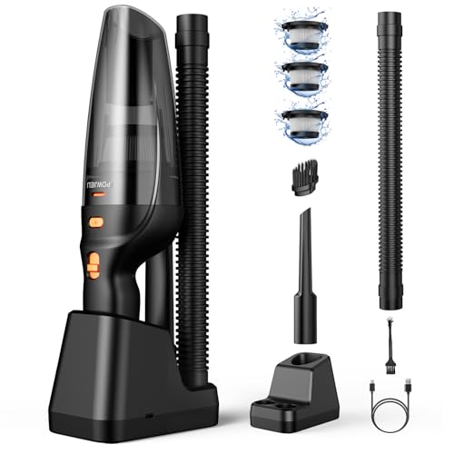 POWJIELI Handstaubsauger,12000Pa Handstaubsauger Akku mit Ladestation,Auto Staubsauger Kabellos mit 3 Waschbar HEPA-Filter,Nass&Trocken Beutellos Staubsauger Stark für Haus, Büro, Auto, Tierhaare von POWJIELI