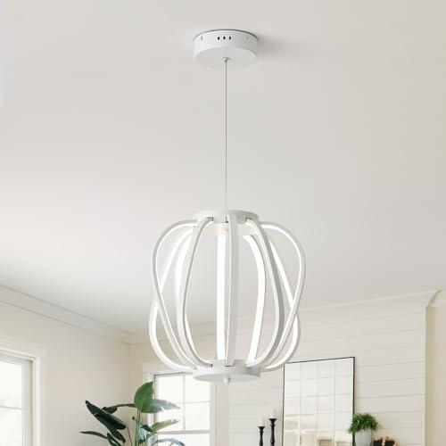 POWROL Modern Deckenleuchte Dimmbar Höhenverstellbar LED Pendelleuchte 30W Weiß Pendelleuchte für Schlafzimmer Wohnzimmer Küche von POWROL