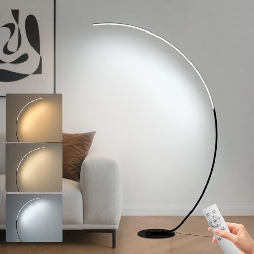 POWROL Stehlampe Wohnzimmer 165cm Gebogene LED Stehlampe 3 Farbig Dimmbar 25W Stehleuchte mit Hoher Helligkeit Multifunktionale Intelligente Bogenlampe Zeitspeicher mit Fußschalter Schlafzimmer von POWROL