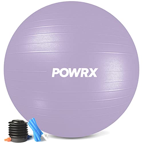 POWRX Gymnastikball (Lavendel Lila, 75 cm) Sitzball Anti-Burst inkl. Pumpe und Workout | Verschiedene Größen 55, 65, 75, 85, 95 cm und Farben von POWRX