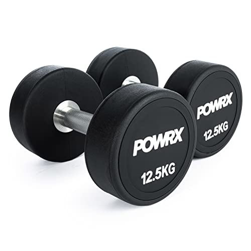 POWRX Professionell Rundhantel 2er Set | Gummi Kurzhantel Beschichtung GERUCHSNEUTRAL 5-30kg | Verchromt und gerändelt | Studioqualität (12.5) von POWRX