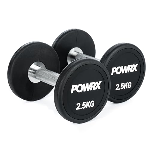 POWRX Professionell Rundhantel 2er Set inkl. Workout I Gummi Kurzhantel Beschichtung GERUCHSNEUTRAL 5-30 kg I Verchromt und gerändelt I Studioqualität (2,5) von POWRX