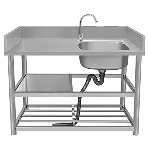 Spülbecken Küche Freistehende Einzelbecken-Spüle Tragbare Handwaschstation Einzelbecken Mit Wasserhahn Abfluss Und Fallrohr Lagerregale Für Küche Restaurant Waschküche Garten ( Color : R2 , Size : 100 von POWRZ