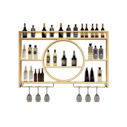 Metall-Weinregal zur Wandmontage Champagnerglasregal 3-stufiges Multifunktionales Weinlager-Präsentationsregal Weinflaschen und Glashalter für Zuhause Küche Bar Geschenk für Weinliebhaber ( Color : Go von POWRZZZY