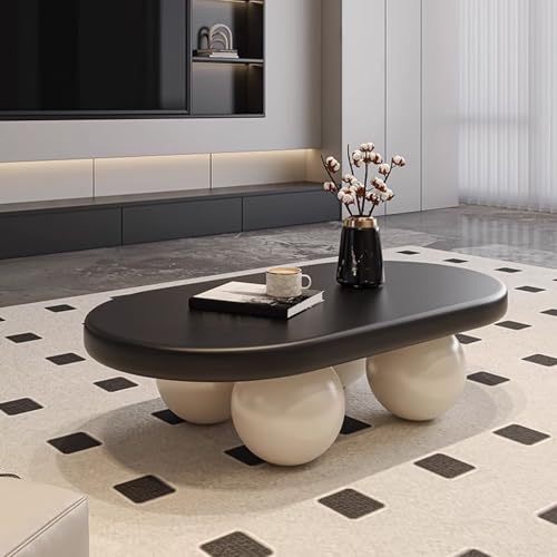 POWRZZZY Couchtisch fürs Wohnzimmer Moderner Couchtisch aus der Mitte des Jahrhunderts Akzentmöbel fürs Wohnzimmer mit Abgerundeten Ecken(Black and White,80x60x30cm) von POWRZZZY