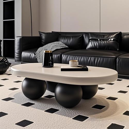 POWRZZZY Couchtisch fürs Wohnzimmer Moderner Couchtisch aus der Mitte des Jahrhunderts Akzentmöbel fürs Wohnzimmer mit Abgerundeten Ecken(White and Black,80x60x30cm) von POWRZZZY