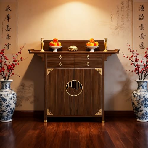 POWRZZZY Persönlicher Schrein-Altartisch Buddhistische Nischentische Heim-Meditations-Gebetskabinett Buddhistischer Gebetsaltarschrank für Büro Und Zuhause(Walnut,128x48x118.5cm) von POWRZZZY