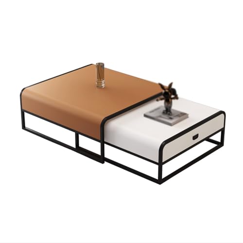 POWRZZZY Rechteckiger Couchtisch (70cm) 2er-Set Einfache Couchtische fürs Wohnzimmer für Kleine Wohnungen Einfache Montage(Orange,70x70.1x42cm) von POWRZZZY