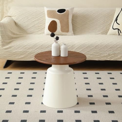 POWRZZZY Runder Couchtisch Weiß 2er Set Wohnzimmertisch Beistelltisch Retro-Mitteltisch Akzentmöbel in Holzoptik fürs Wohnzimmer Homeoffice(Creamy White,50x50x47cm) von POWRZZZY