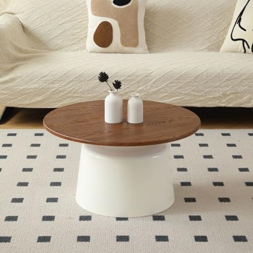 POWRZZZY Runder Couchtisch Weiß 2er Set Wohnzimmertisch Beistelltisch Retro-Mitteltisch Akzentmöbel in Holzoptik fürs Wohnzimmer Homeoffice(Creamy White,70x70x37cm) von POWRZZZY
