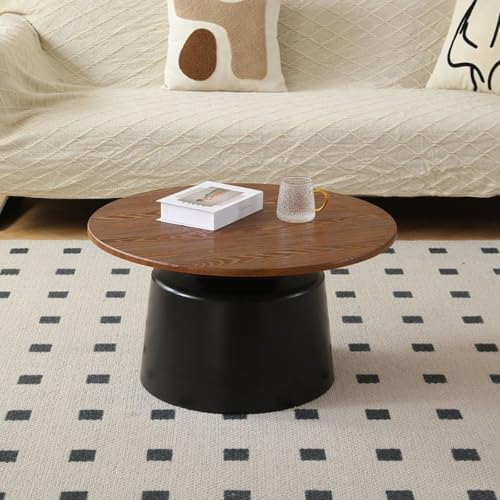 POWRZZZY Runder Couchtisch Weiß 2er Set Wohnzimmertisch Beistelltisch Retro-Mitteltisch Akzentmöbel in Holzoptik fürs Wohnzimmer Homeoffice(Deep Black,70x70x37cm) von POWRZZZY