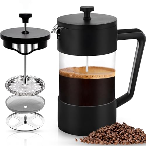 POWZOO French Press Kaffeebereiter,1000 ml-Glas Kaffeepresse,aus Edelstahlfilter und Hitzebeständiges Glas,rutschfester weicher Griff,für Tee und Kaffeezubereiter,Zuhause Reisen Camping(Schwarz) von POWZOO