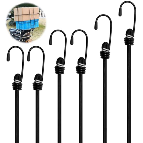 Expander mit Haken, 6 Stück Spanngummi mit Haken, 6mm Gepäckspanner Sortiert 60cm 80cm 100cm 150cm Gummispanner, Spannseil für Fahrrad Ladungssicherung, Camping, Wandern von POXIAOER