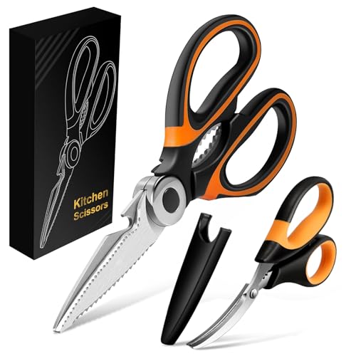 Küchenschere, 2 Stück Haushaltsschere Edelstahl Scharfe Scheren Set 21cm Geflügelschere Erwachsener Allzweckschere Kochschere für Fleisch, Geflügel, Lebensmittel, Fisch, Garnelen, Kraut, Nuss von POXIAOER