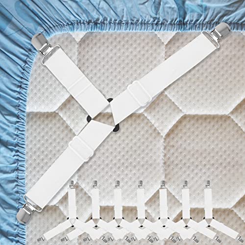 POXIAOER 8X Bettlakenspanner, Bettlaken Spanngurte, Verstellbare Bettlakenclips Spanner für Ecken von Bett Sofa Bügelbrett Matratze von POXIAOER