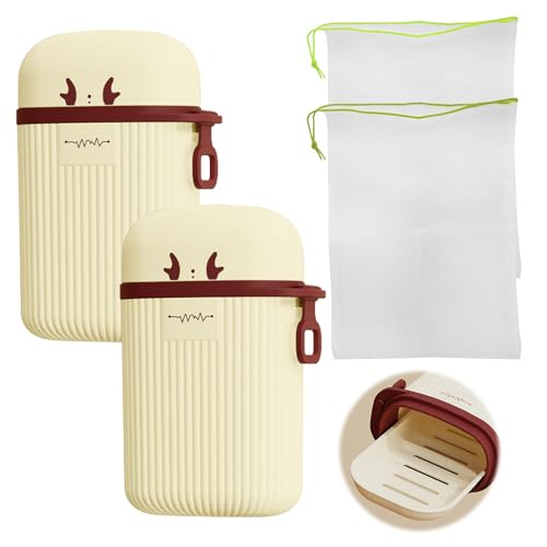 Reise-Seifenkoffer, 2er-Pack Seifenschale oder 1 Seifenschale und 1 Reise-Zahnbürstenhalter-Set, auch mit 2 Beuteln zum Schäumen und Trocknen, mit Deckel für Fitnessstudio, Camping, Schule, Badezimmer Reise-Seifenkoffer, 2er-Pack Seifenschale oder 1 Seifenschale und 1 Reise-Zahnbürstenhalter-Set, auch mit 2 Beuteln zum Schäumen und Trocknen, mit Deckel für Fitnessstudio, Camping, Schule, Badezimmer von POXIAOER