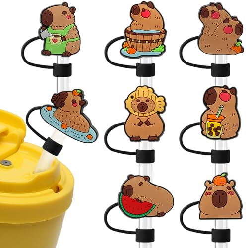 Strohhalm-Abdeckung, Silikon-Trinkhalm-Abdeckkappen für Stanley-Becher, staubdichte Strohhalm-Aufsätze, 10 mm, wiederverwendbar, lustig, Capybara-Tier-Strohabdeckung für Stanley 40/850.5 g von POXIAOER