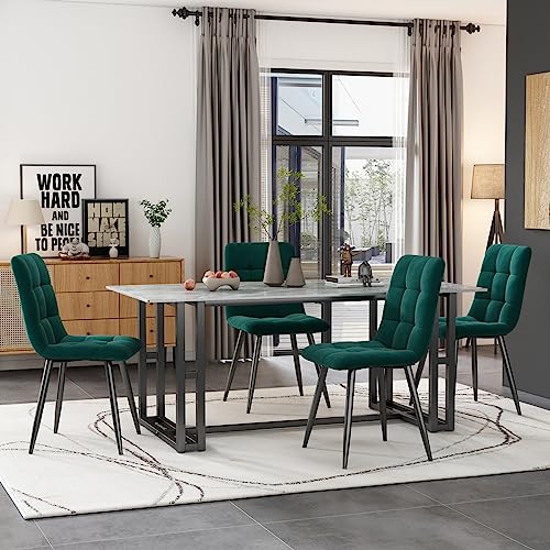 POYHKFD 4er-Set Esszimmerstühle, Küchenstuhl mit Samtbezug Polsterstuhl und Rückenlehne, Wohnzimmerstuhl mit Schwarzen Metallbeine für Küche, Schlafzimmer, Esszimmer (Grün) von POYHKFD