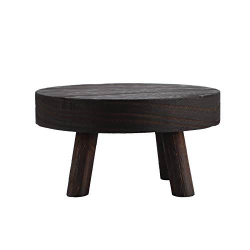POYHKFD Mini-Holzhocker, Pflanzenständer, Runder Dekorativer Sukkulenten-Pflanzenständer, Holz-Pflanzenständer, Blumentopfhalter, Kleiner Runder Blumentopf-Ausstellungshalter aus Holz(Schwarz S) von POYHKFD