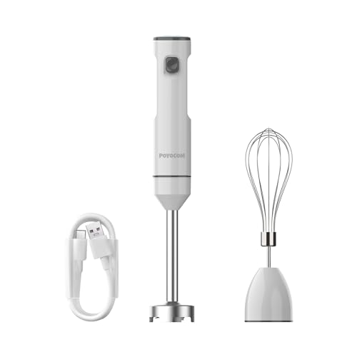 POYOCOM Akku-Stabmixer, kabelloser Stabmixer mit TYP-C-Kabel, Schneebesen für Smoothies, Milchshakes, Hummus, Babynahrung und Suppen- Weiß von POYOCOM