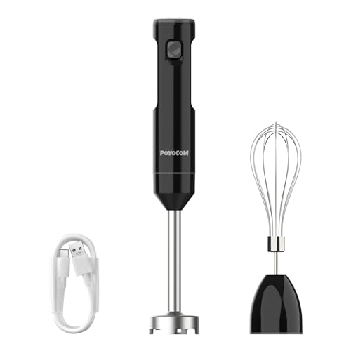 POYOCOM Akku-Stabmixer, kabelloser Stabmixer mit TYP-C-Kabel, Schneebesen für Smoothies, Milchshakes, Hummus und Suppen – Schwarz von POYOCOM