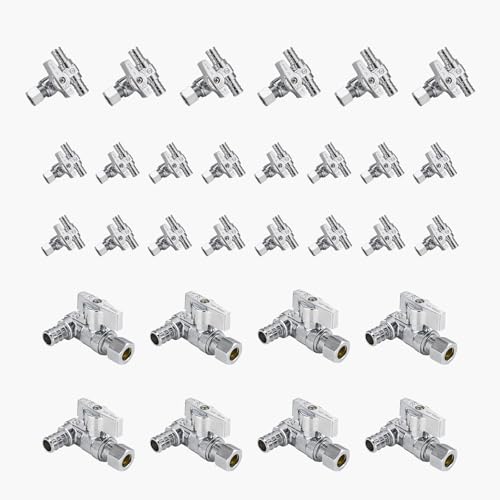 1/2" PEX Crimp-T-Absperrventil – 1/4-Drehung Wasserabsperrung mit Kompressionsauslass, verchromtes Messing(20pack PEX Crimp) von POYSCFLQB