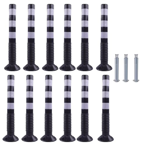 30-Inch Flexible Traffic Barricade Post with Reflective Band for Driveway and Crowd Control(Black+white,12 pack) von POYSCFLQB