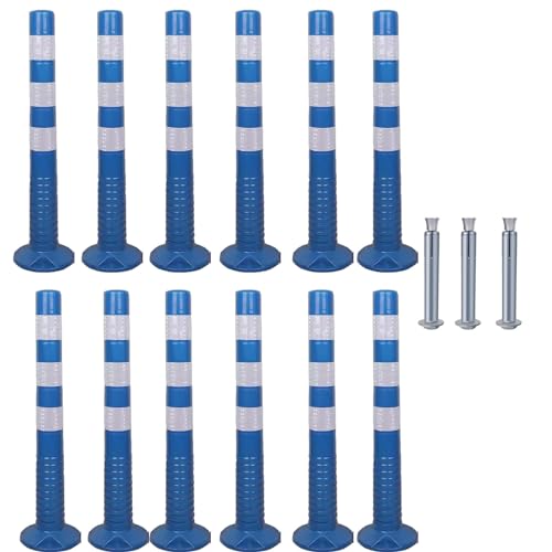 30-Inch Flexible Traffic Barricade Post with Reflective Band for Driveway and Crowd Control(Blue+white,12 pack) von POYSCFLQB