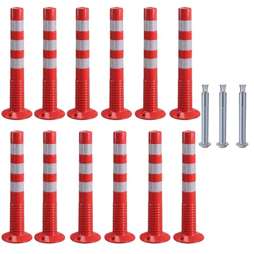 30-Inch Flexible Traffic Barricade Post with Reflective Band for Driveway and Crowd Control(Red+white,12 pack) von POYSCFLQB