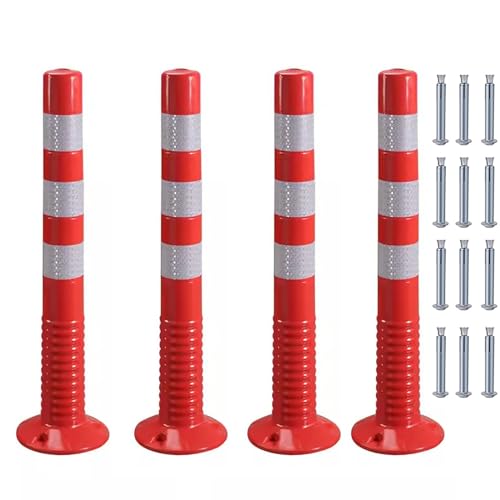 30-Inch Flexible Traffic Barricade Post with Reflective Band for Driveway and Crowd Control(Red+white,4 pack) von POYSCFLQB