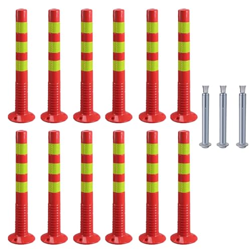30-Inch Flexible Traffic Barricade Post with Reflective Band for Driveway and Crowd Control(Red+yellow,12 pack) von POYSCFLQB