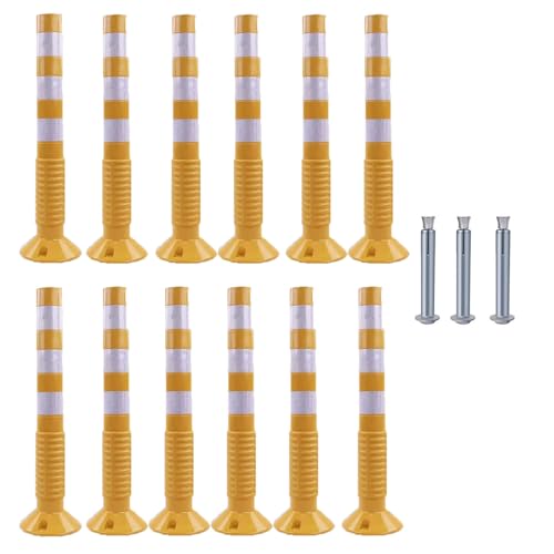 30-Inch Flexible Traffic Barricade Post with Reflective Band for Driveway and Crowd Control(Yellow+white,12 pack) von POYSCFLQB