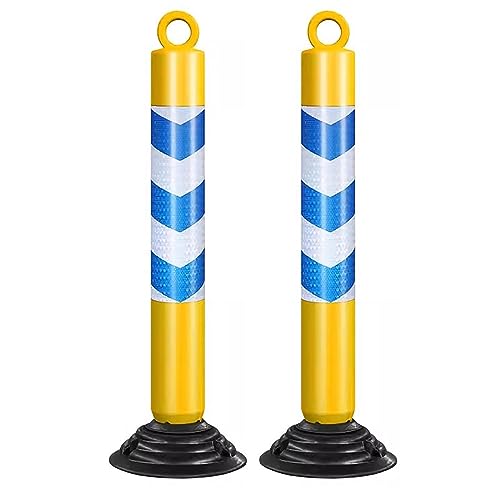 80cm Reflective Traffic Cones - Durable PU Parking Bollards with Base Plate for Driveway and Road(Yellow+blue,2 pack) von POYSCFLQB