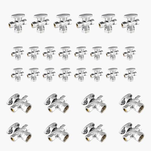 Eck-Absperrventil mit zwei Ausgängen, 1/2" FIP-Einlass x 3/8" Kompressionsauslässe – Absperrventil aus Messing und Chrom(30pack FIP) von POYSCFLQB