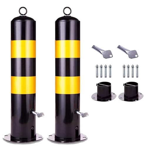 Lockable Detachable Parking Bollard - Heavy Duty Traffic Barricade Post with Reflective Strips & Chain (55/65/75cm)(H75cm 2pc) von POYSCFLQB