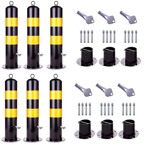 Lockable Detachable Parking Bollard - Heavy Duty Traffic Barricade Post with Reflective Strips & Chain (55/65/75cm)(H75cm 6pc) von POYSCFLQB