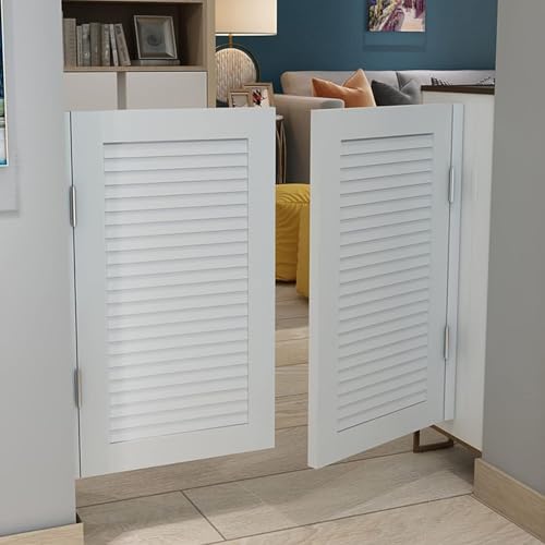 Schwingtüren aus Massivholz for Cafés – Innentüren mit Lamellen und Edelstahlscharnieren for Küchen und Gewerberäume(White,90x90cm) von POYSCFLQB