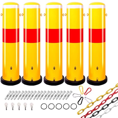 Yellow Reflective Traffic Warning Bollards with Chains for Driveway Parking Security High Visibility Barriers(15pcs) von POYSCFLQB
